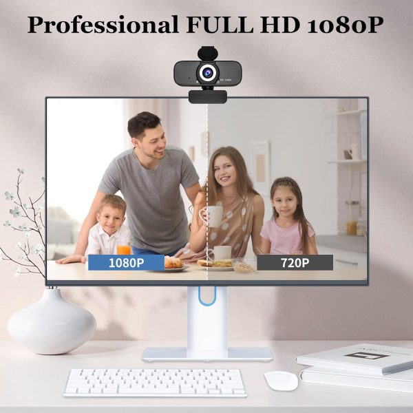 1080P Full HD Webcam with Built-in Microphone and Rotatable Tripod, Privacy Cover, for Desktop PC or Laptop Computer - Image 2