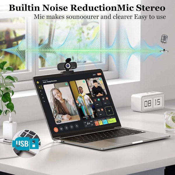 1080P Full HD Webcam with Built-in Microphone and Rotatable Tripod, Privacy Cover, for Desktop PC or Laptop Computer - Image 5