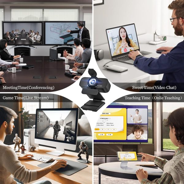 1080P Full HD Webcam with Built-in Microphone and Rotatable Tripod, Privacy Cover, for Desktop PC or Laptop Computer - Image 6