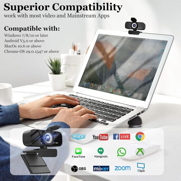 1080P Full HD Webcam with Built-in Microphone and Rotatable Tripod, Privacy Cover, for Desktop PC or Laptop Computer - Image 7