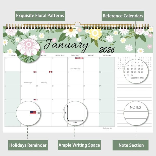 Calendar 2025-2026, Monthly Desk Calendar from July 2025 to December 2026, 17" x 12", Large Desktop Calendar Monthly, Perfect for Home or Office, Floral (Wall(17" x 12")) - Image 2