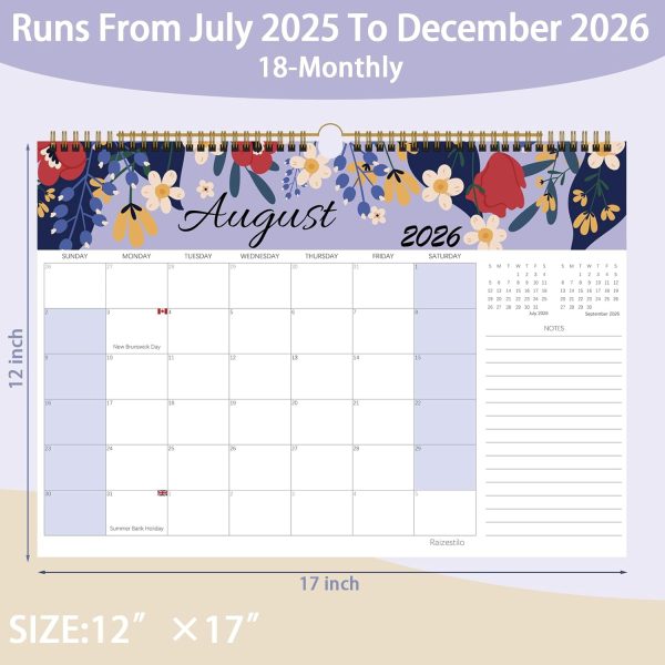 Calendar 2025-2026, Monthly Desk Calendar from July 2025 to December 2026, 17" x 12", Large Desktop Calendar Monthly, Perfect for Home or Office, Floral (Wall(17" x 12")) - Image 3