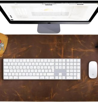 Elizo Real Leather Desk Mat Set (32x16) Large Desk Cover Desk Blotter Protector Computer Gaming Mouse Pad Table Laptop Office Desktop Accessories