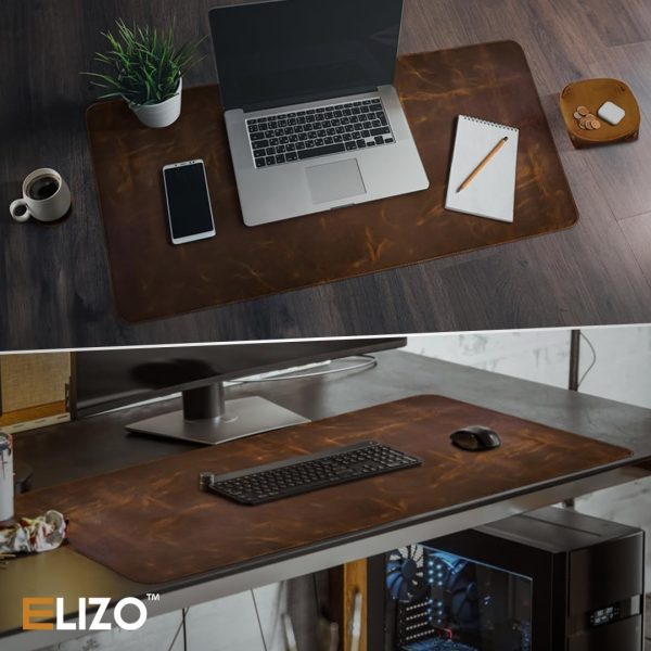 Elizo Real Leather Desk Mat Set (32x16) Large Desk Cover Desk Blotter Protector Computer Gaming Mouse Pad Table Laptop Office Desktop Accessories - Image 4