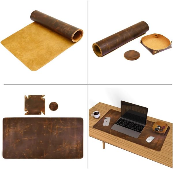 Elizo Real Leather Desk Mat Set (32x16) Large Desk Cover Desk Blotter Protector Computer Gaming Mouse Pad Table Laptop Office Desktop Accessories - Image 6
