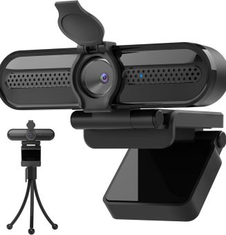 saylas 2K Webcam, FHD Streaming Camera with 2K/30fps, 1080P/60fps, Autofocus, Dual Noise-Cancelling Microphones, Privacy Cover and Tripod, for Computer/Zoom/Skype/Teams/Laptop/MacBook/Windows