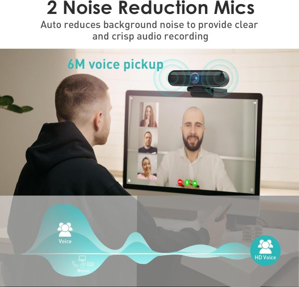 saylas 2K Webcam, FHD Streaming Camera with 2K/30fps, 1080P/60fps, Autofocus, Dual Noise-Cancelling Microphones, Privacy Cover and Tripod, for Computer/Zoom/Skype/Teams/Laptop/MacBook/Windows - Image 4